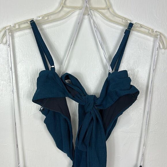 Lulus Blissful Season Teal Tie-Back Cutout Wide-Leg Jumpsuit Size L - Picture 6 of 13